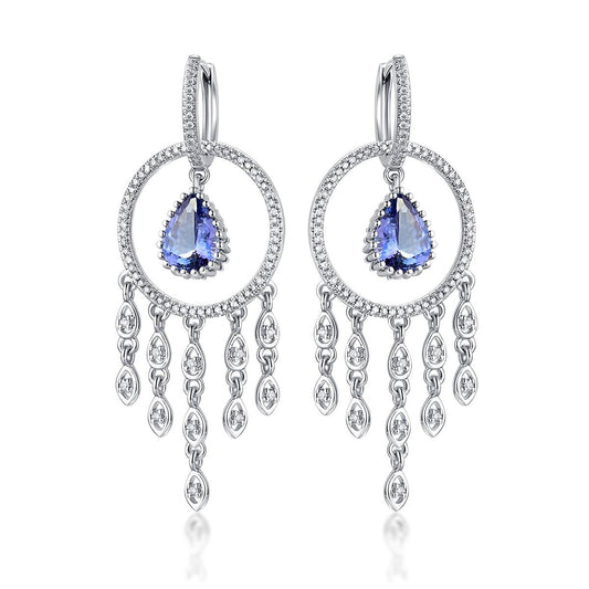 2.47Carat Blue Tanzanite Earrings Set with Diamond