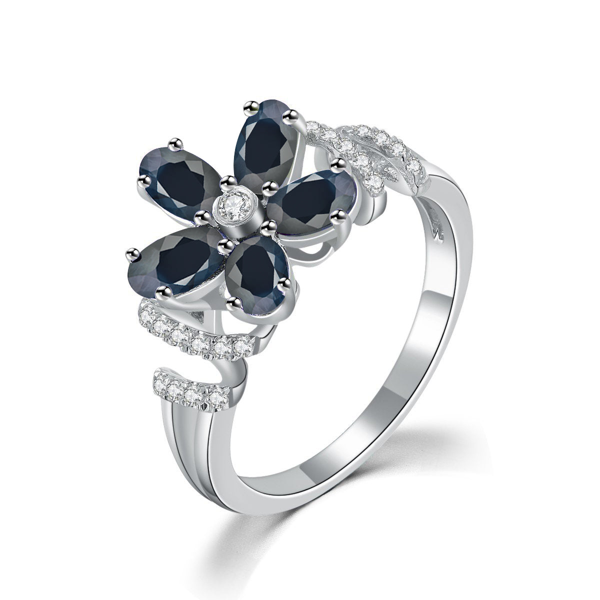 Nature Black Sapphire Ring With Nature White Sapphire