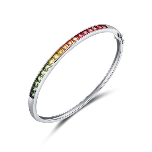 Multi-coloured princess-cut sapphires bangle