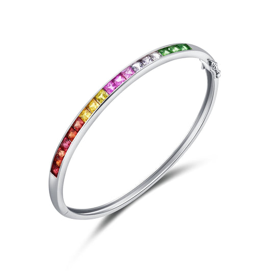 Multi-colour princess-cut sapphires and tsavorite bangle