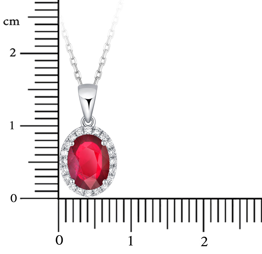 Nature Ruby Halo Pendant in 18k White Gold