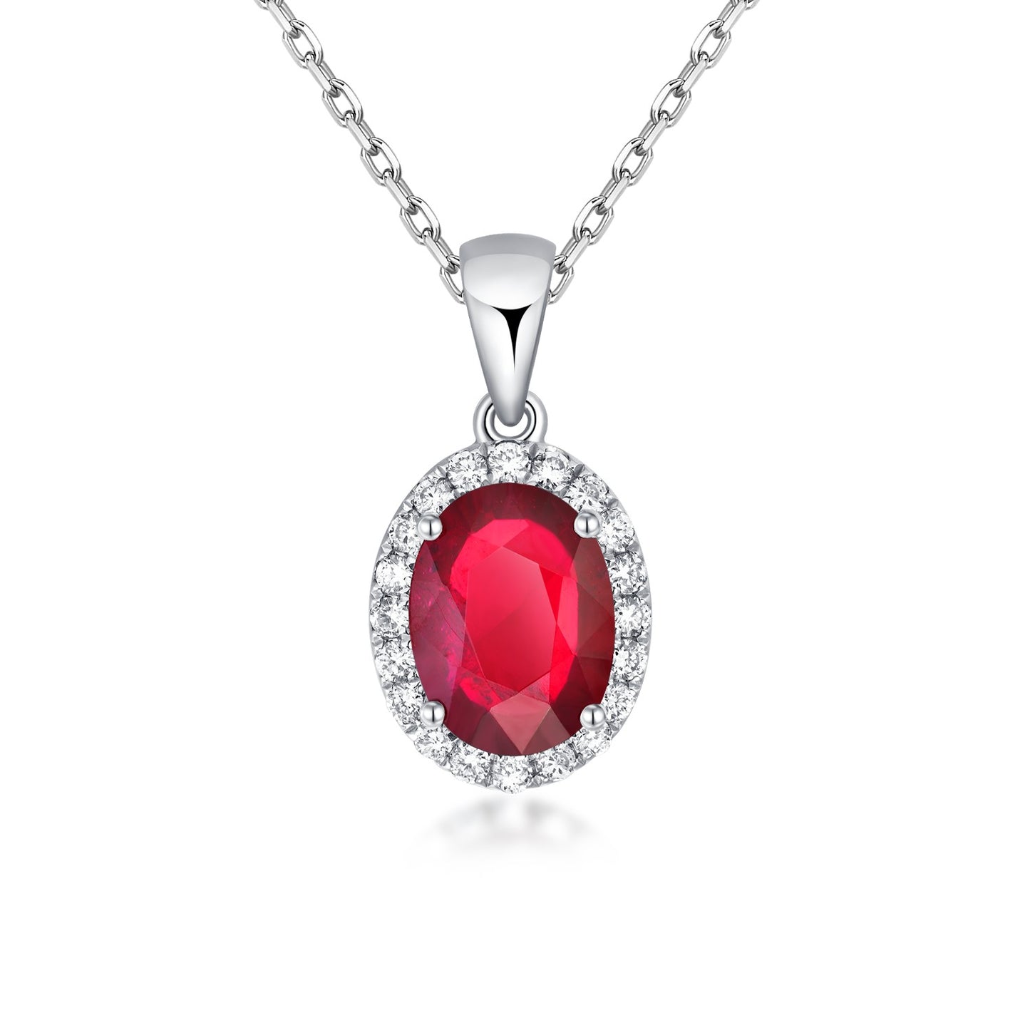 Nature Ruby Halo Pendant in 18k White Gold