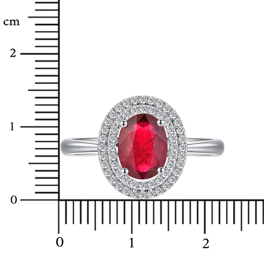 Double Halo Nature Ruby Ring In 18k White Gold