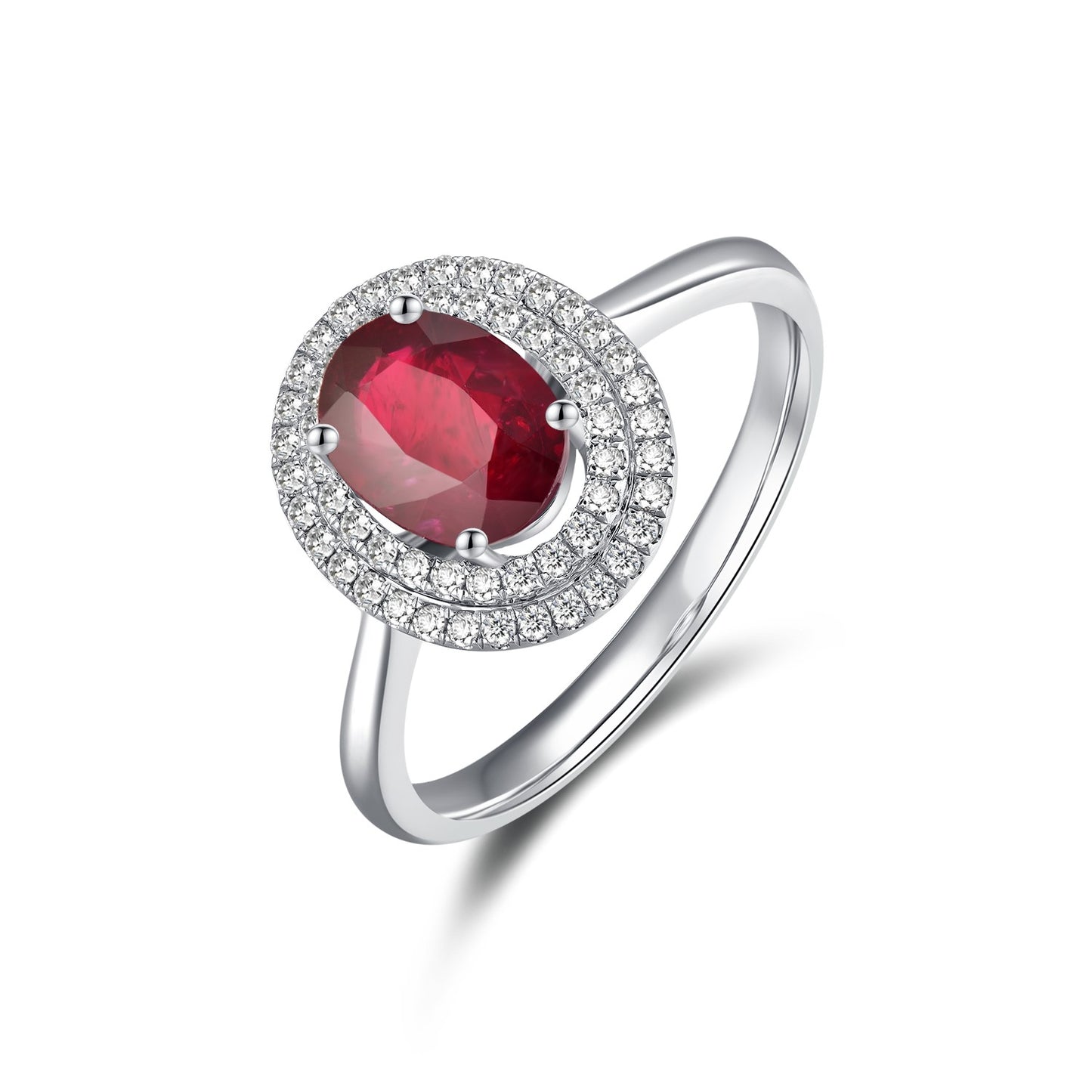 Double Halo Nature Ruby Ring In 18k White Gold