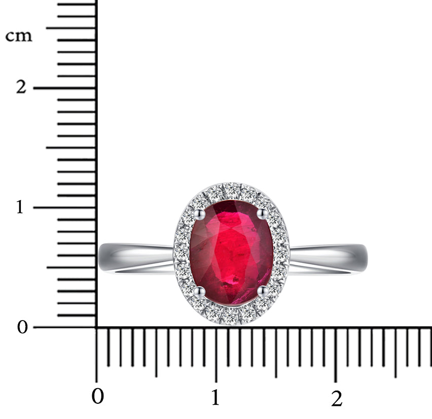 Nature Ruby Halo Ring In 18k White Gold