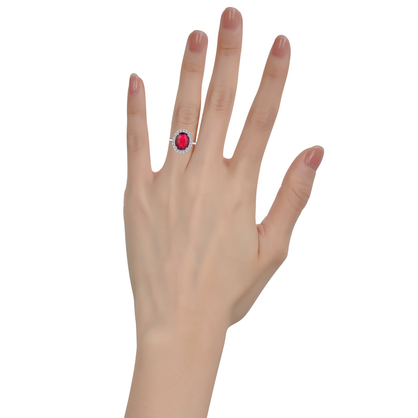 Nature Ruby Halo Ring In 18k White Gold