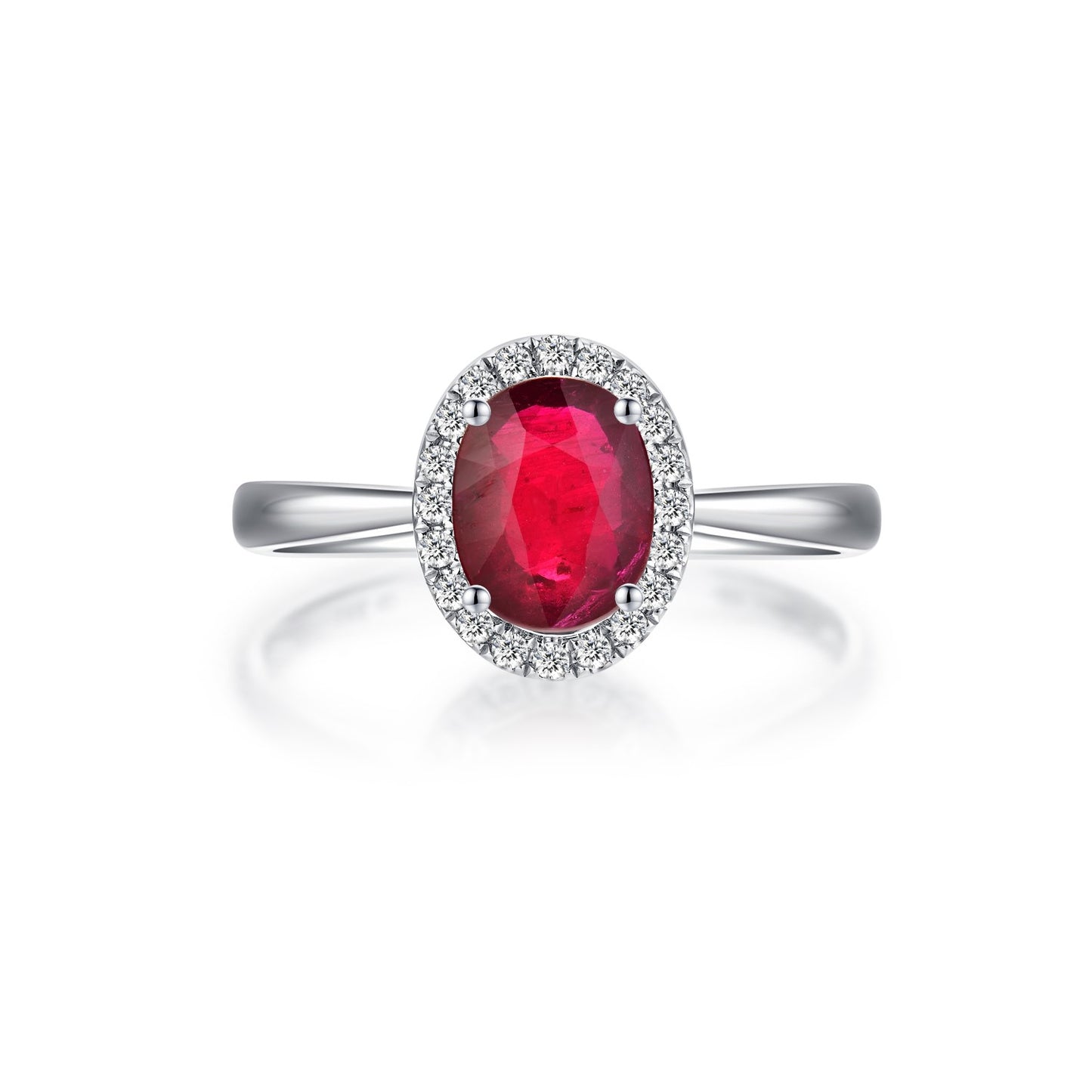 Nature Ruby Halo Ring In 18k White Gold