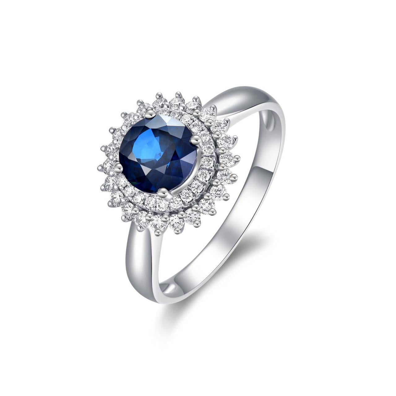 Nature Blue Sapphire Ring Set with 18K White Gold and Diamond at Kalosgem