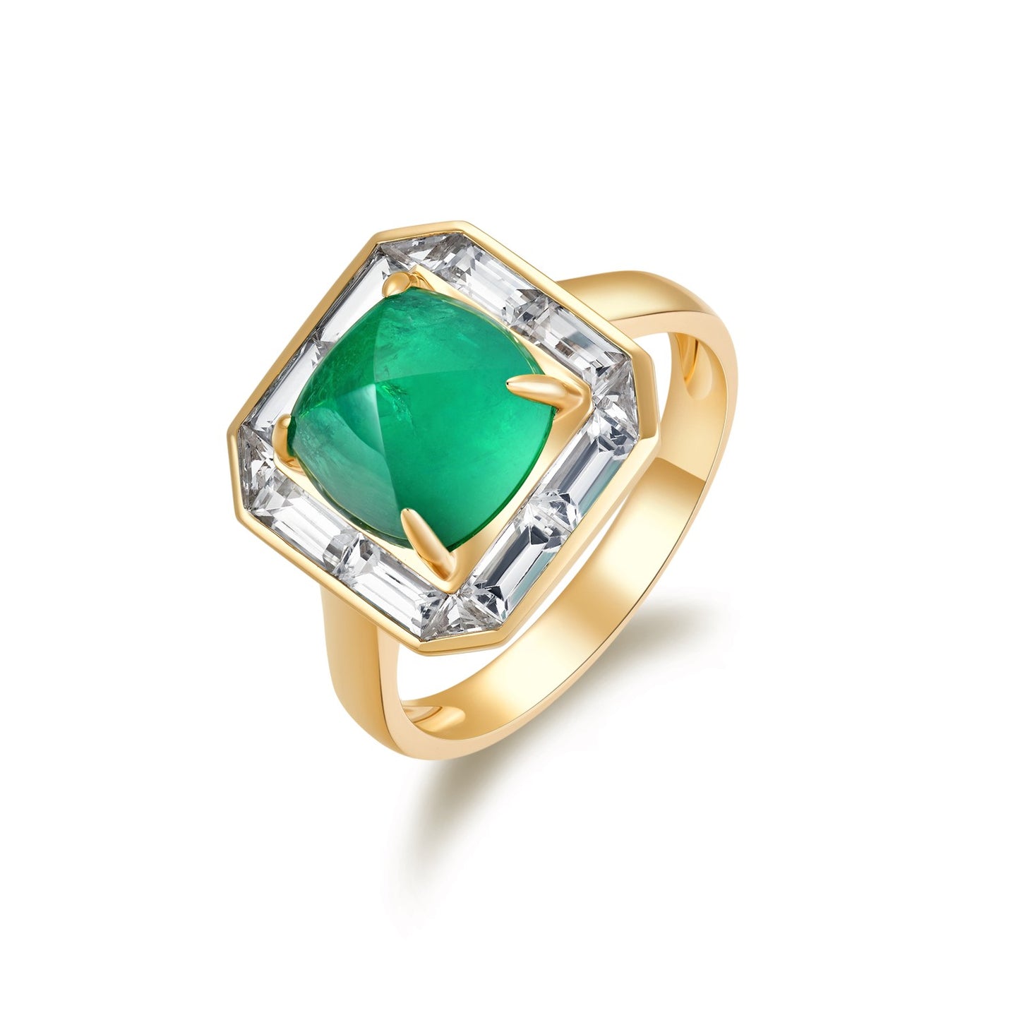 3.63 Pyramid Green Emerald Ring with Diamond