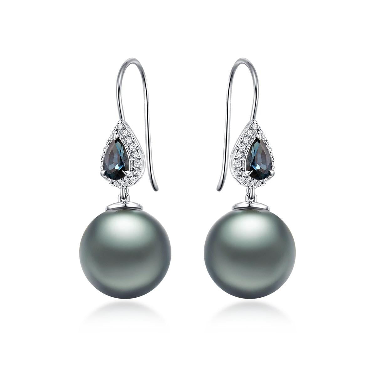 16.92ct Pearl Earrings with Nature Sapphire and Diamond