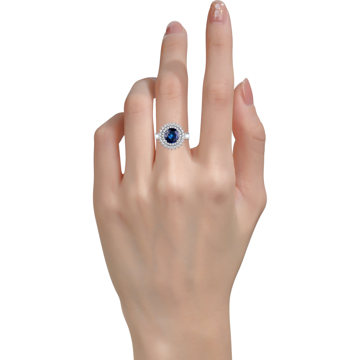 Nature Blue Sapphire Ring Set with 18K White Gold and Diamond at Kalosgem