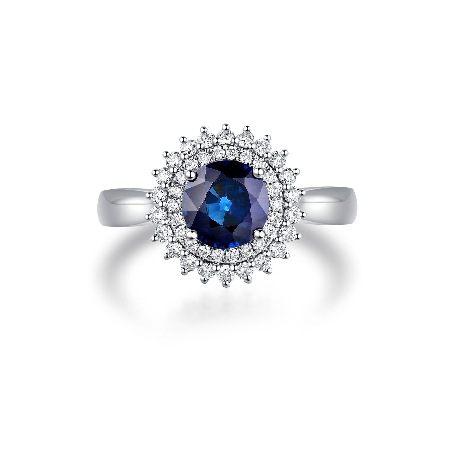 Nature Blue Sapphire Ring Set with 18K White Gold and Diamond at Kalosgem