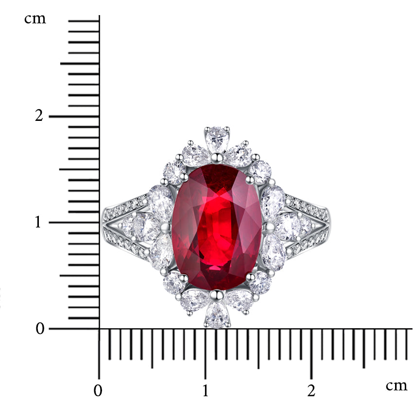 Pigeon Blood Ruby Ring Set with 18K White Gold and Diamond