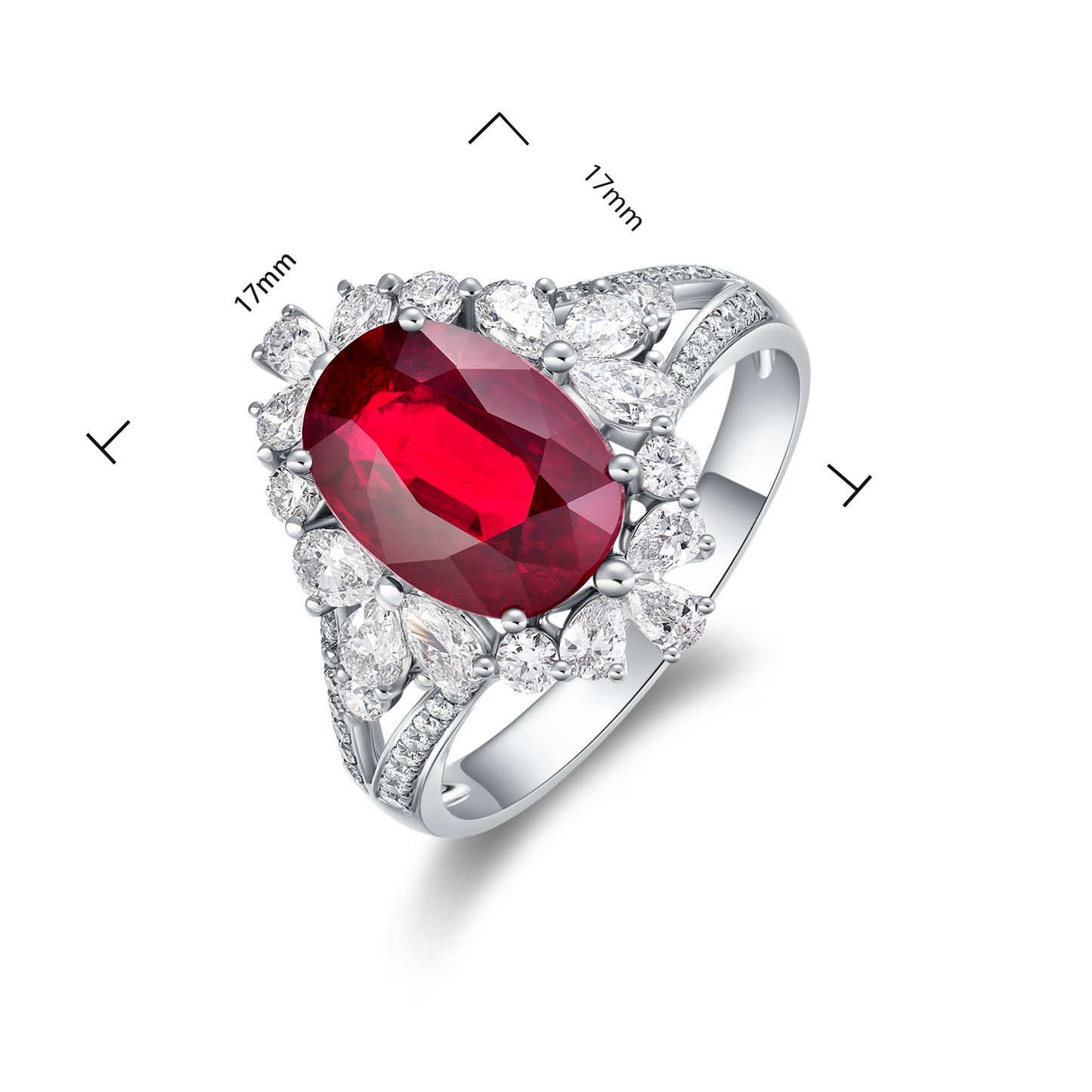 Pigeon Blood Ruby Ring Set with 18K White Gold and Diamond